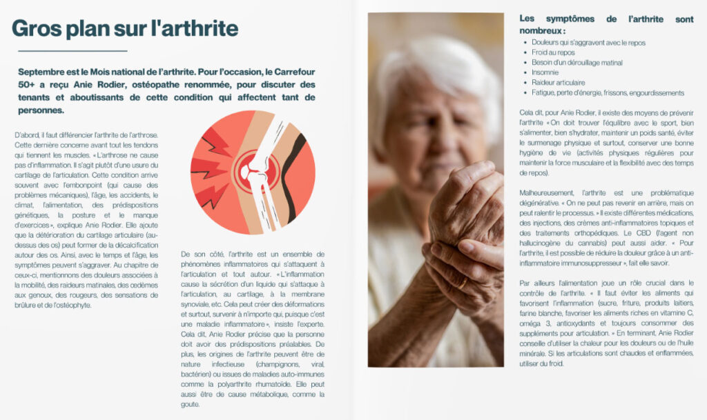 Conférence-atelier offerte par Anie Rodier sur l'arthrite vs l'ostéoporose
